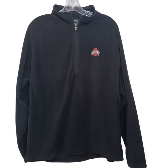 EUC Ohio State Buckeyes Large Black Fleece with 1/3 Zipper Embroidered Emblem - Picture 1 of 5